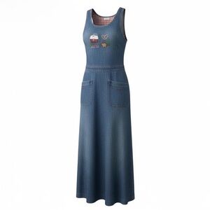 Bobbie Brooks Blue Denim Sleeveless Maxi Dress with Embroidered Front